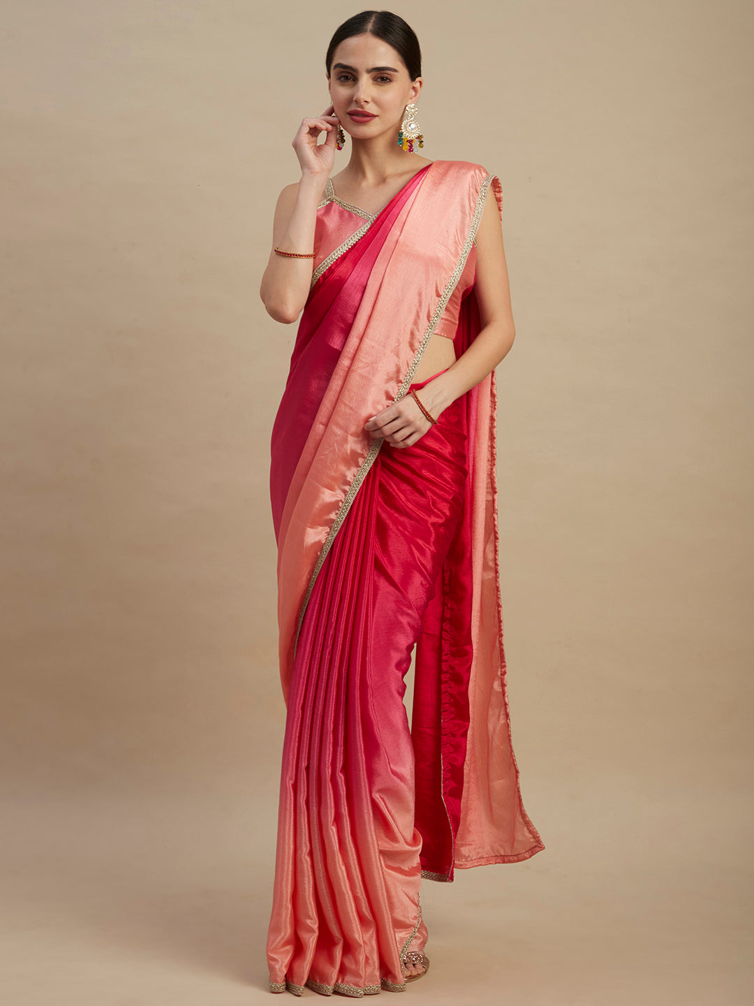 Pink Chinon Silk Designer Saree With Sequins Embroidery