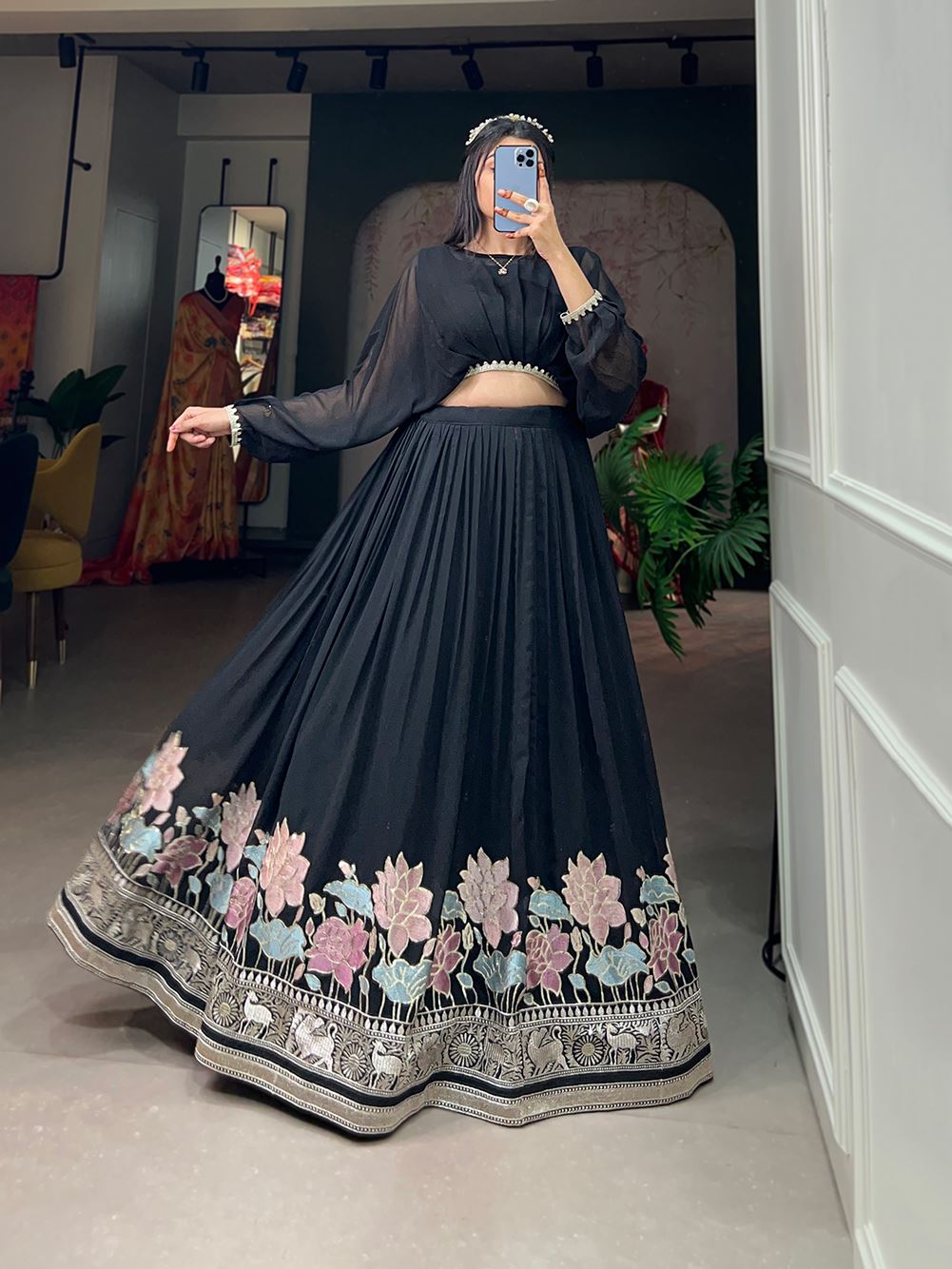 Black Grace Georgette Lehenga with Sequin Thread Detailing