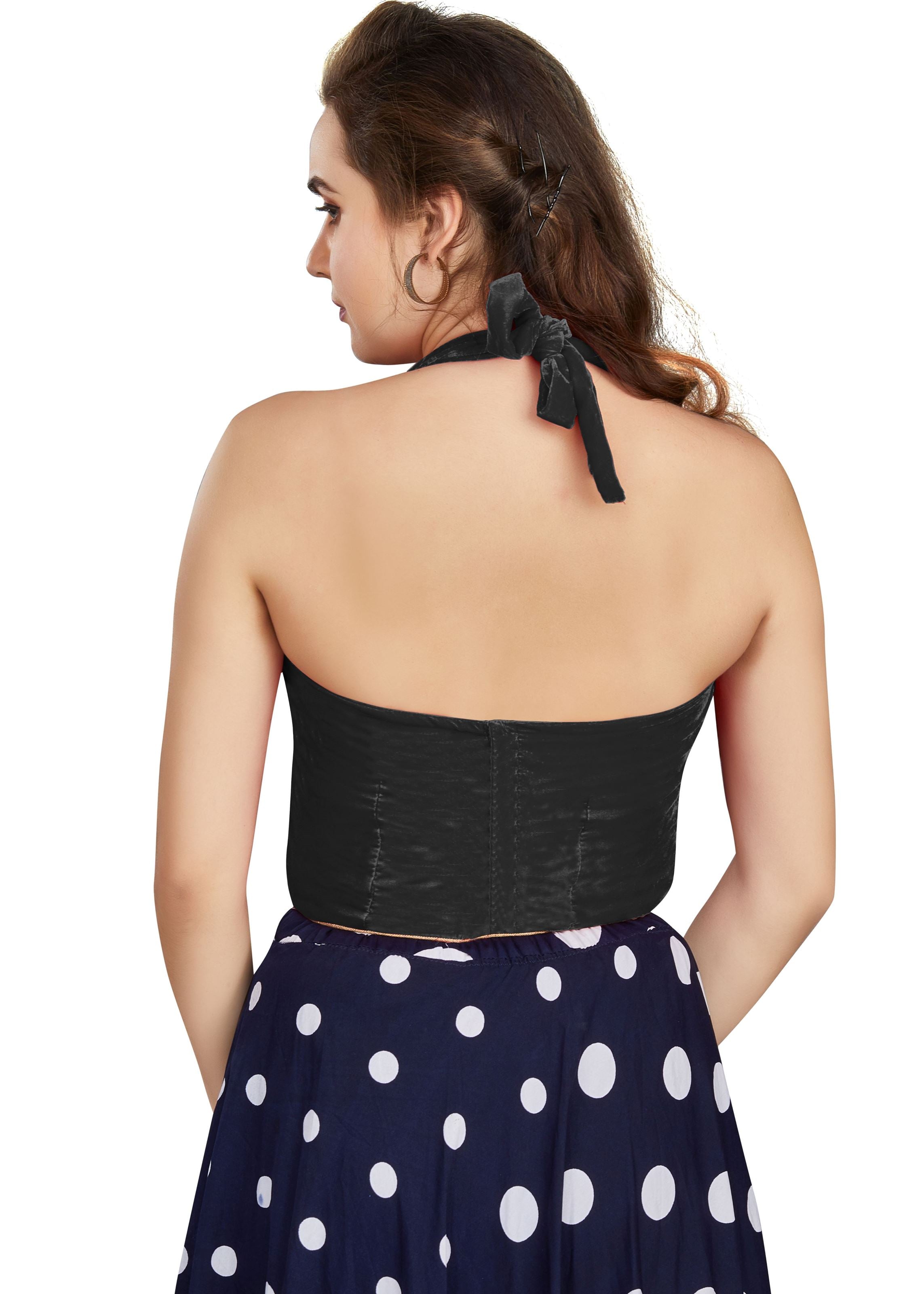 Black Velvet V-Neck Plain Blouse