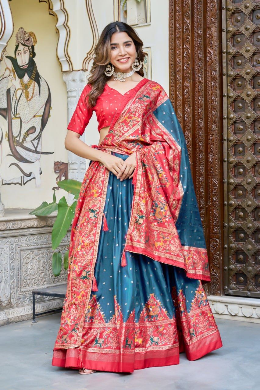 Blue Lehenga Choli With Bandhej And Ajrakh Print