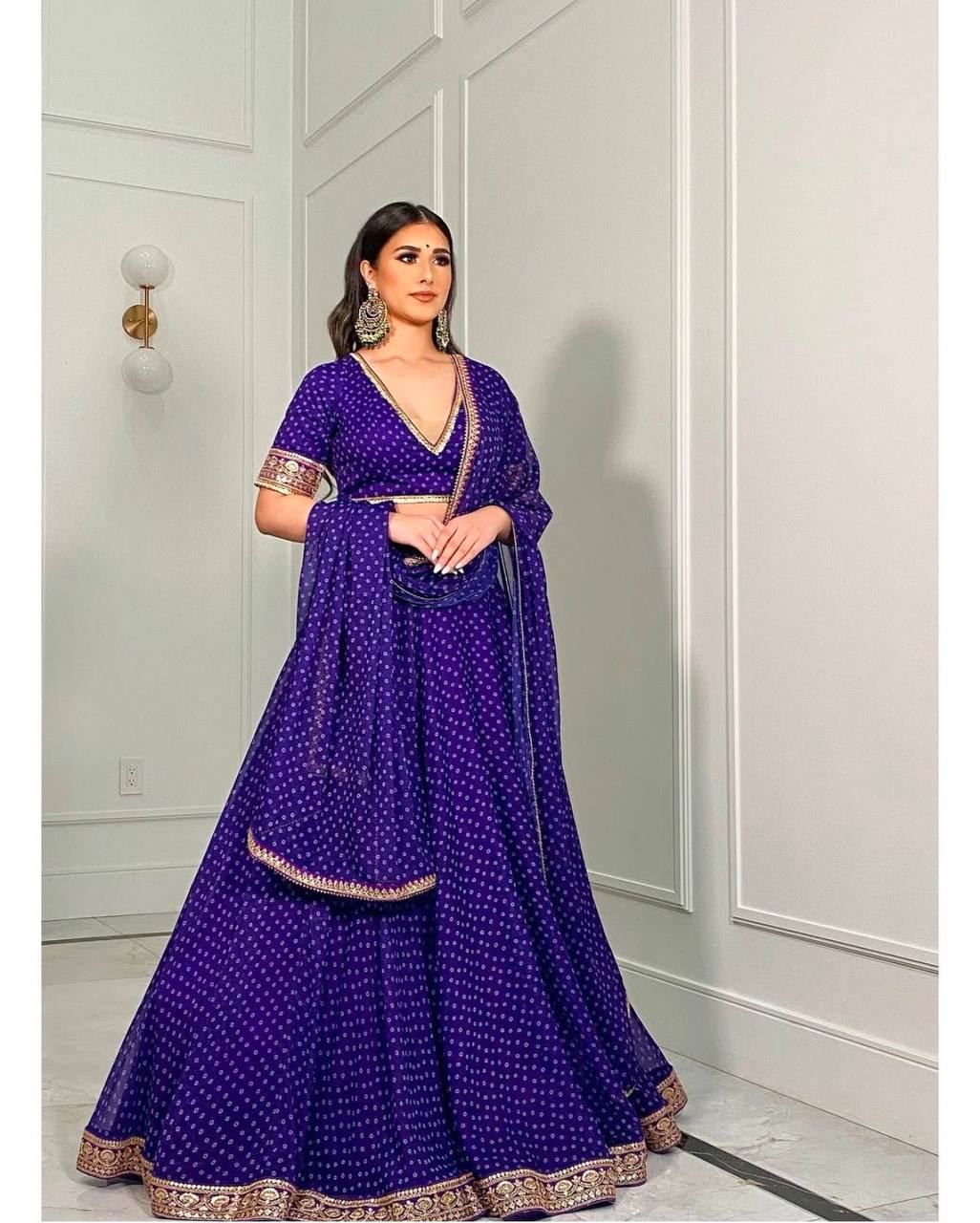 Blue Lehenga Choli with Print & Zari Thread Border Work