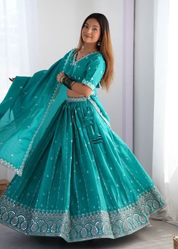 Blue Lehenga Choli With Thread Sequnce Work