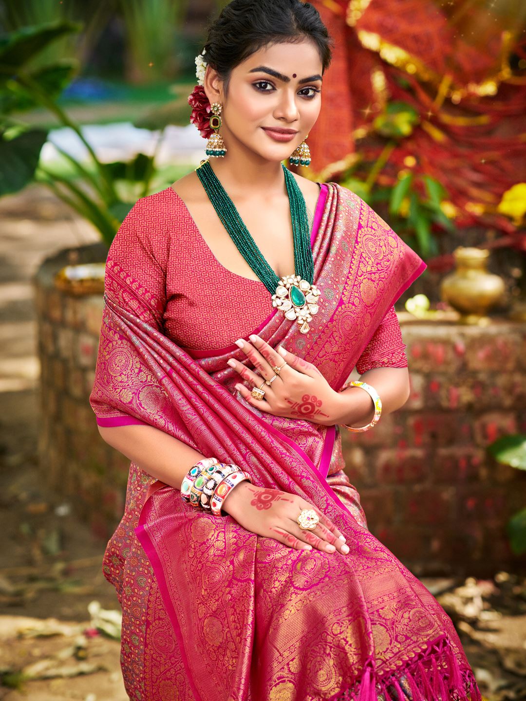 Dark Pink Dharmavaram Silk Saree With Classic Drape and Refined Beauty
