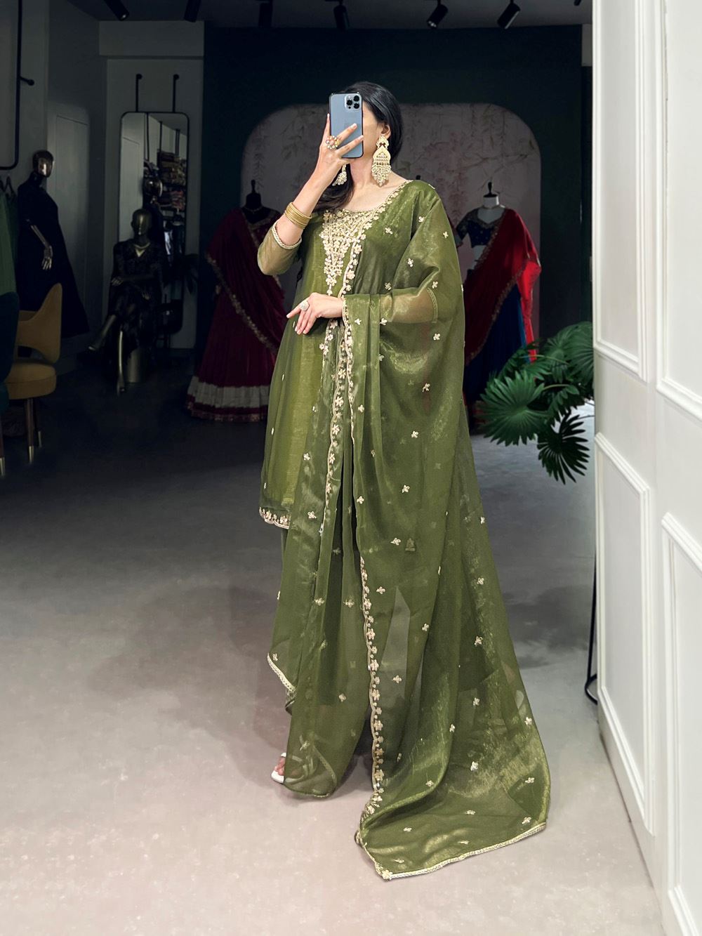 Embroidered Salwar Suit with Lustrous Sequin Accents