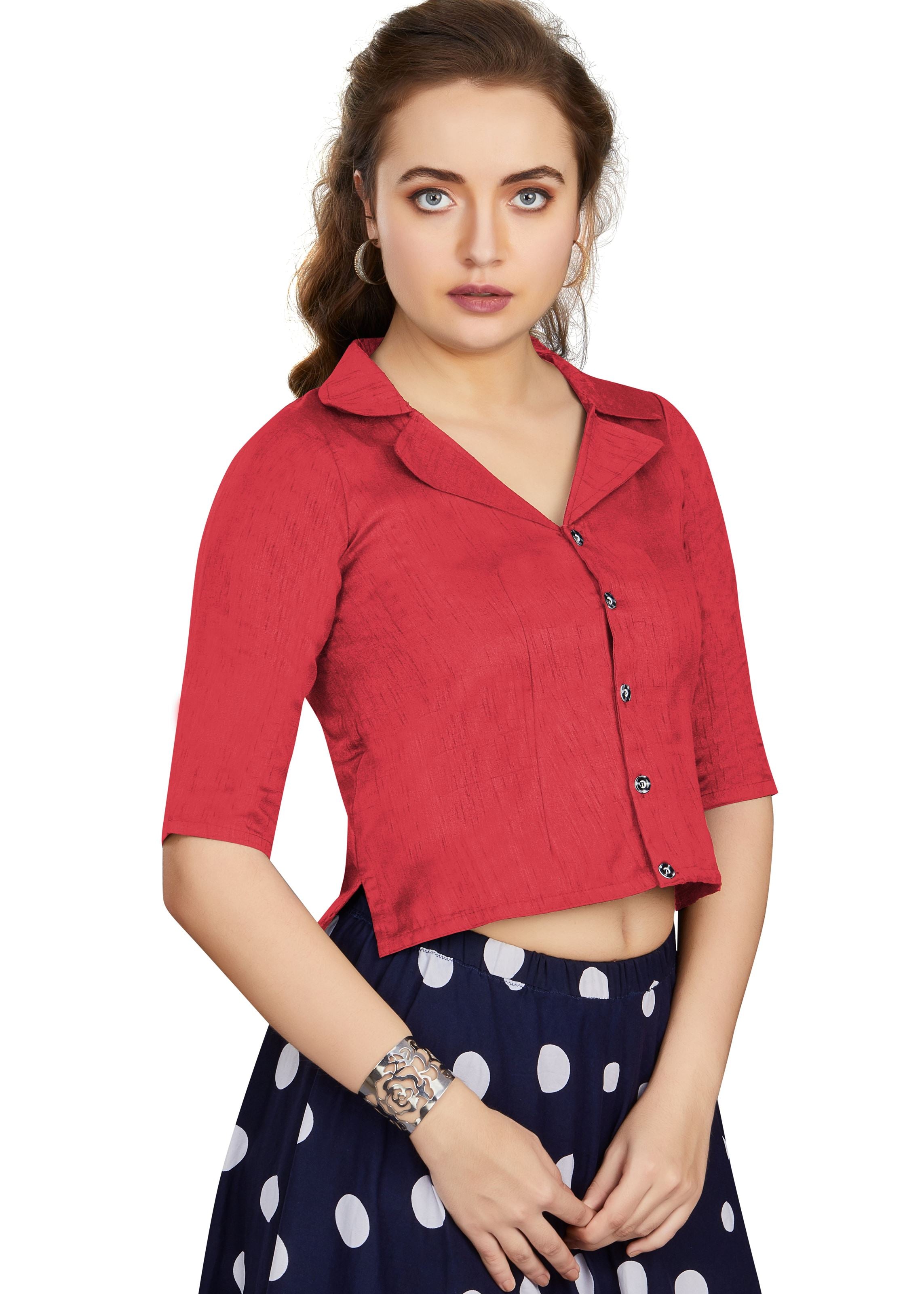 Gajri Art Silk Collar Neck Plain Blouse