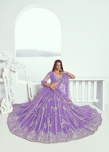 Lavender Lehenga Choli With Zari Work And Sequence Work Embroidery