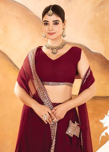 Maroon Lehenga Choli With Sequins Embroidered Work
