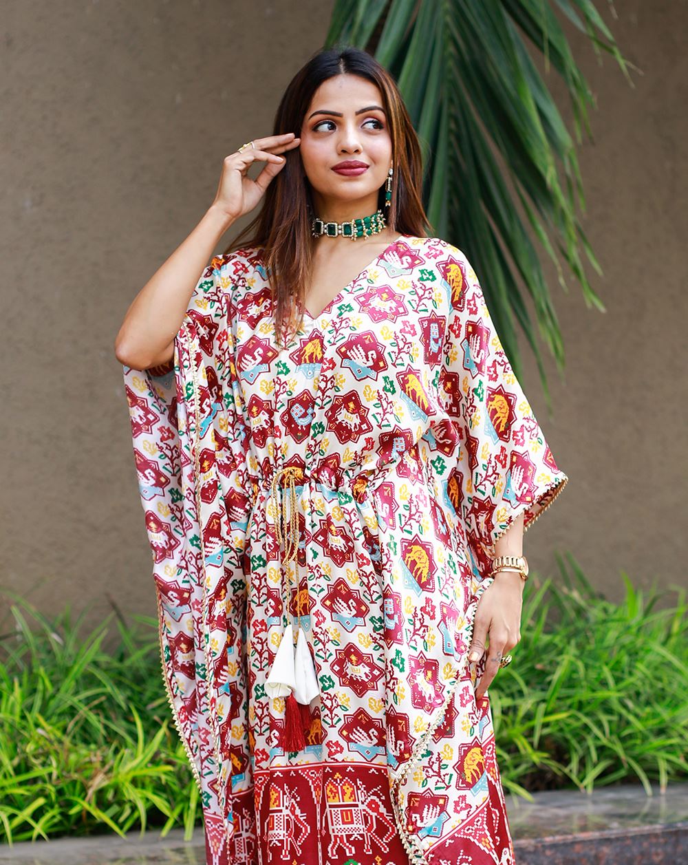 Off White Color Pure Gaji Silk Kaftan with Gotta Patti Tassels