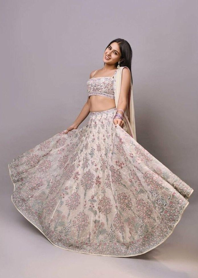 Offwhite Georgette Lehenga with Sequins Thread Work