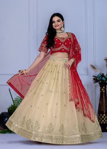 Offwhite Lehenga Choli With Embroidery With Zari Thread Sequence Work