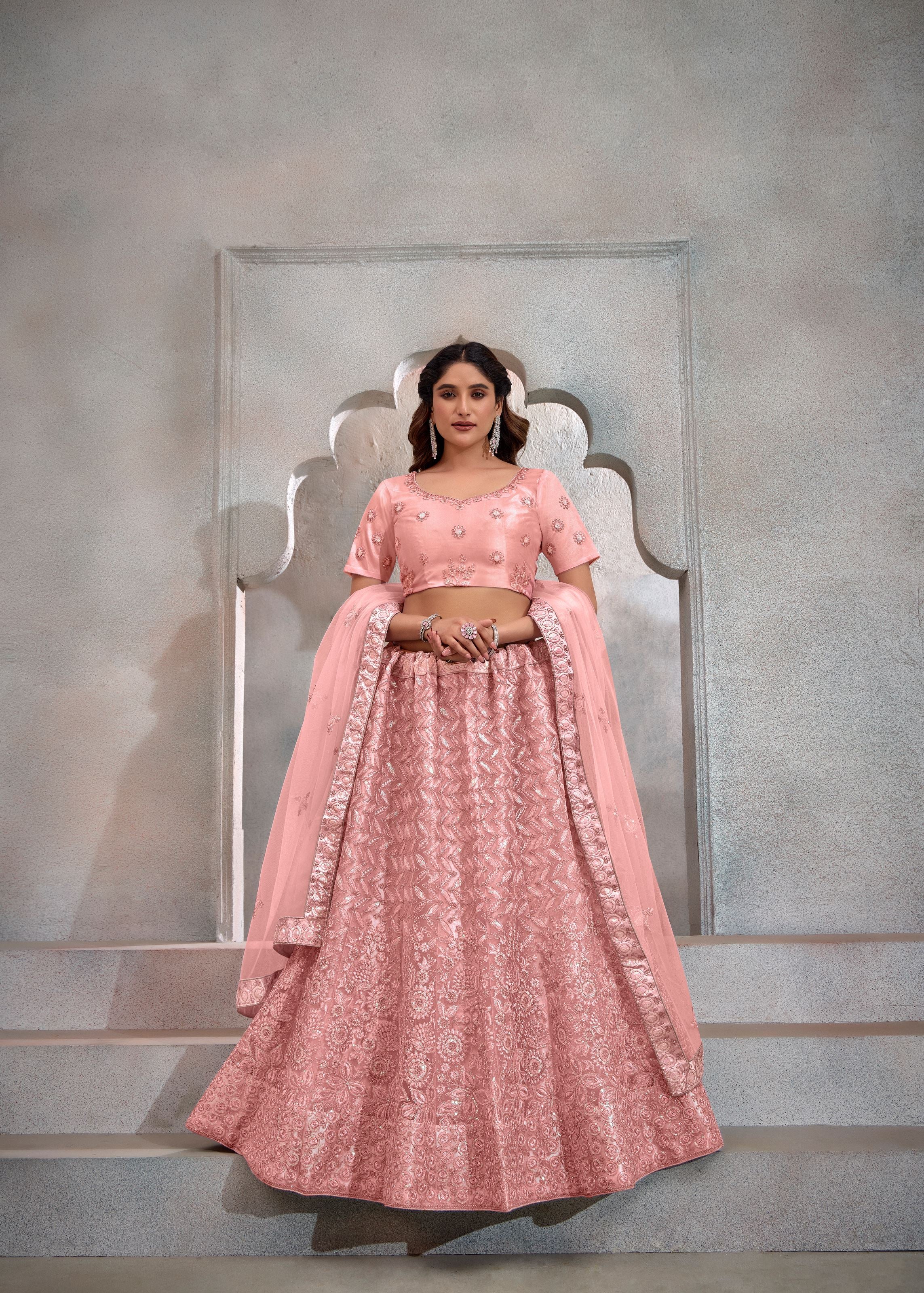 Peach Lehenga Choli With Heavy Sequence Embroidered