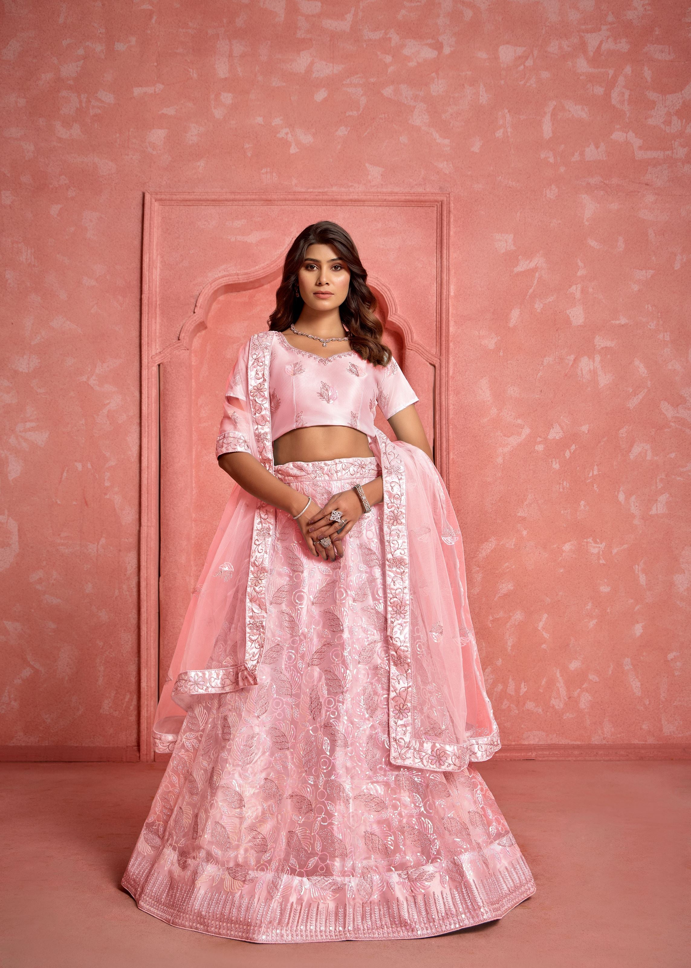 Peach Lehenga Choli With Heavy Sequence Embroidered
