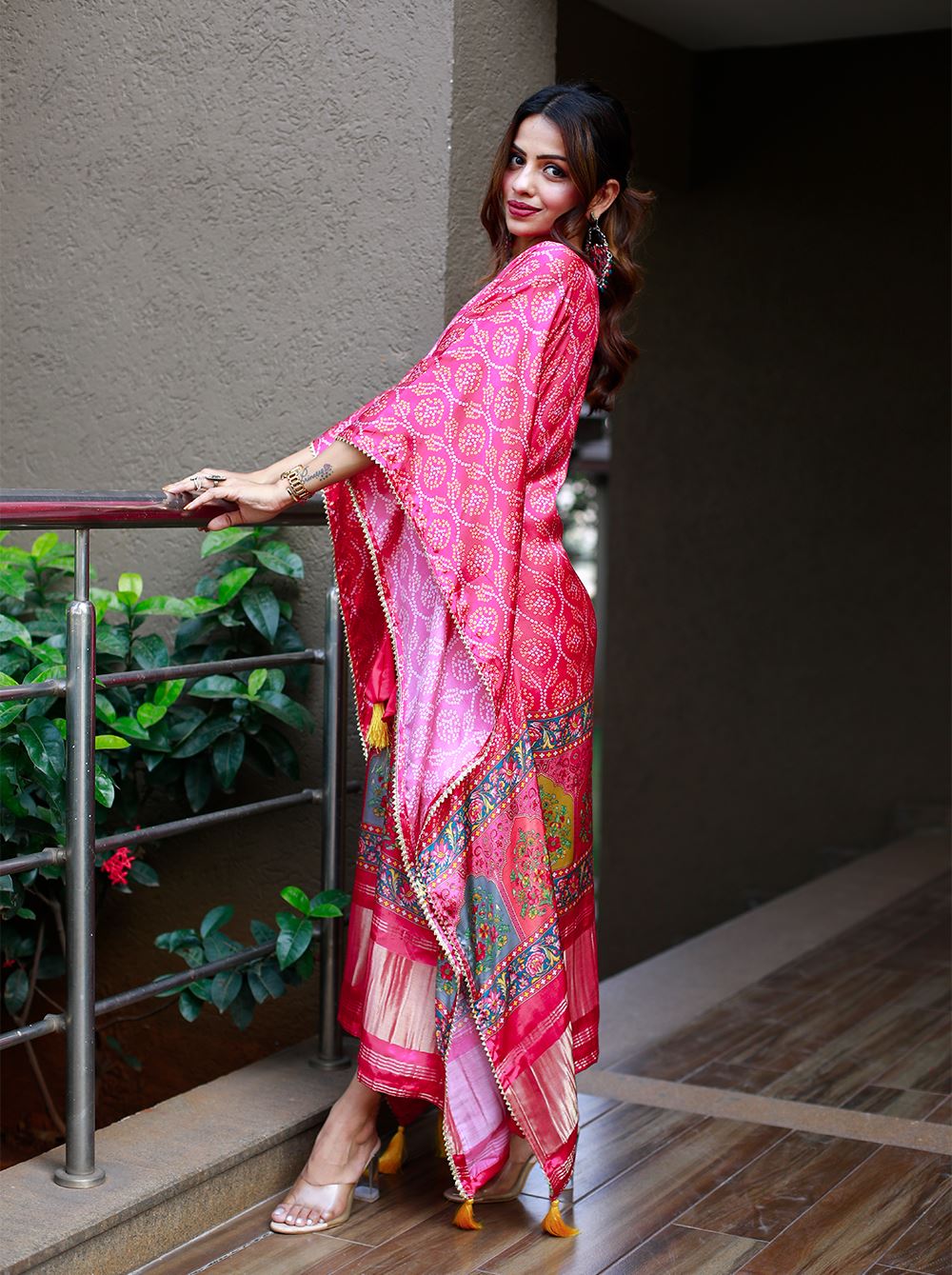 Pink Color Pure Gaji Silk Kaftan with Gotta Patti Tassels