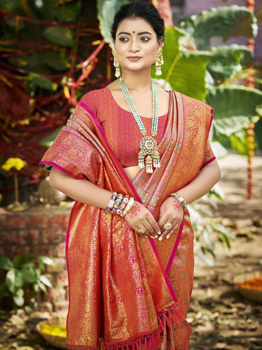 Pink Dharmavaram Silk Saree With Sophisticated Touch and Subtle Elegance
