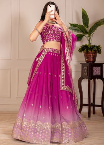 Pink Lehenga Choli With Embroidery Thread Sequence Work