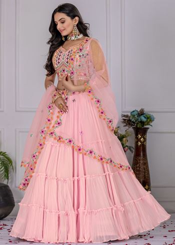 Pink Lehenga Choli With Embroidery With Multi Thread Sequence Work
