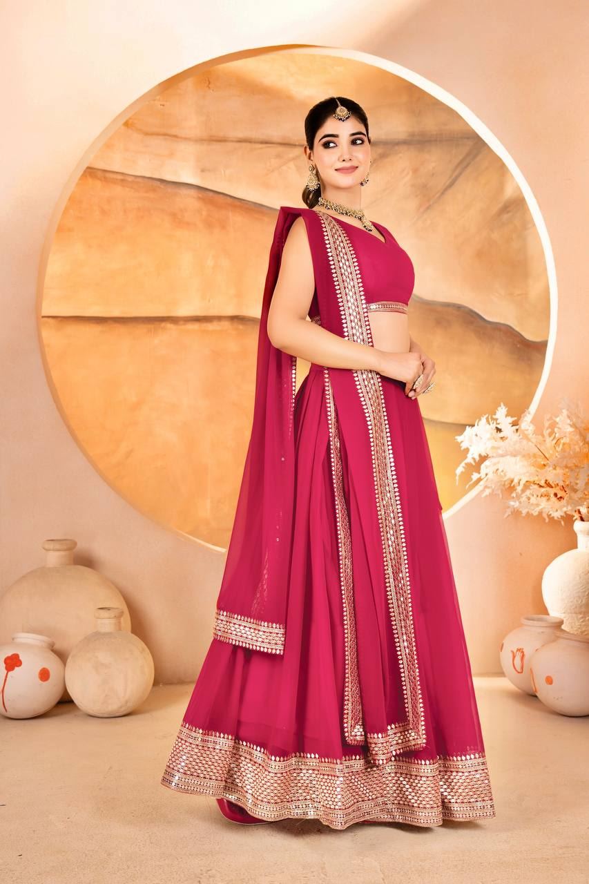Pink Lehenga Choli With Sequins Embroidered Work