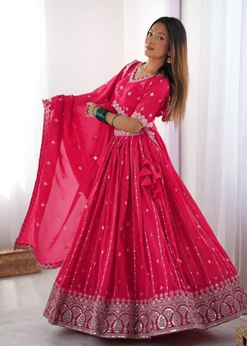 Pink Lehenga Choli With Thread Sequnce Work