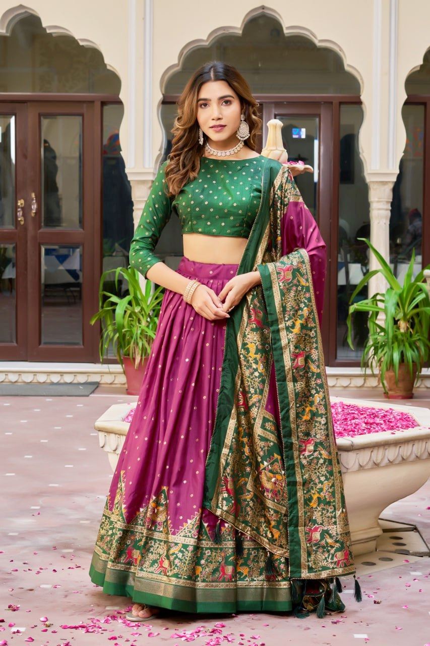 Purple Lehenga Choli With Bandhej and Ajrakh Print