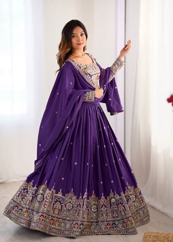 Purple Lehenga Choli With Coding Dori With Thread Sequnce Work