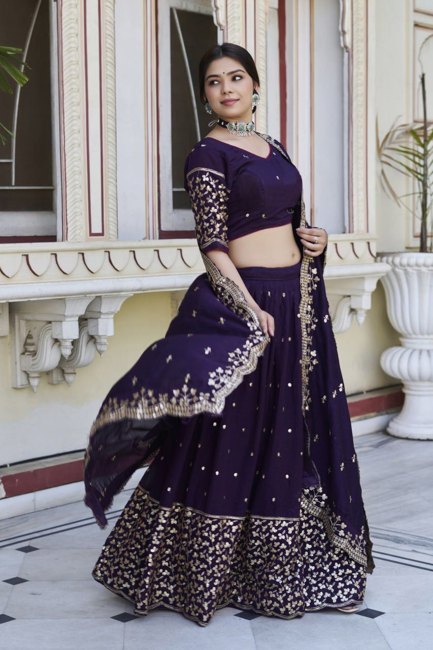 Purple Lehenga Choli With Embroidery Rajwadi Work