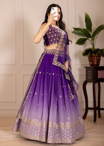 Purple Lehenga Choli With Embroidery Thread Sequence Work