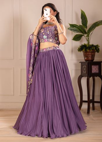 Purple Lehenga Choli With Embroidery With Multi Thread Sequence Work