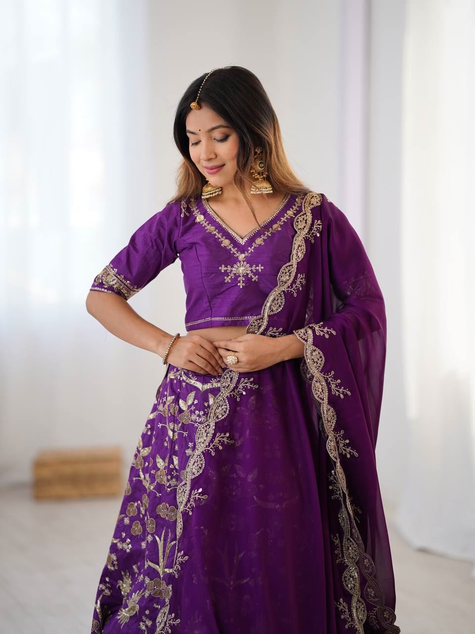 Purple Lehenga Choli with Sequins, Zari & Dori Work