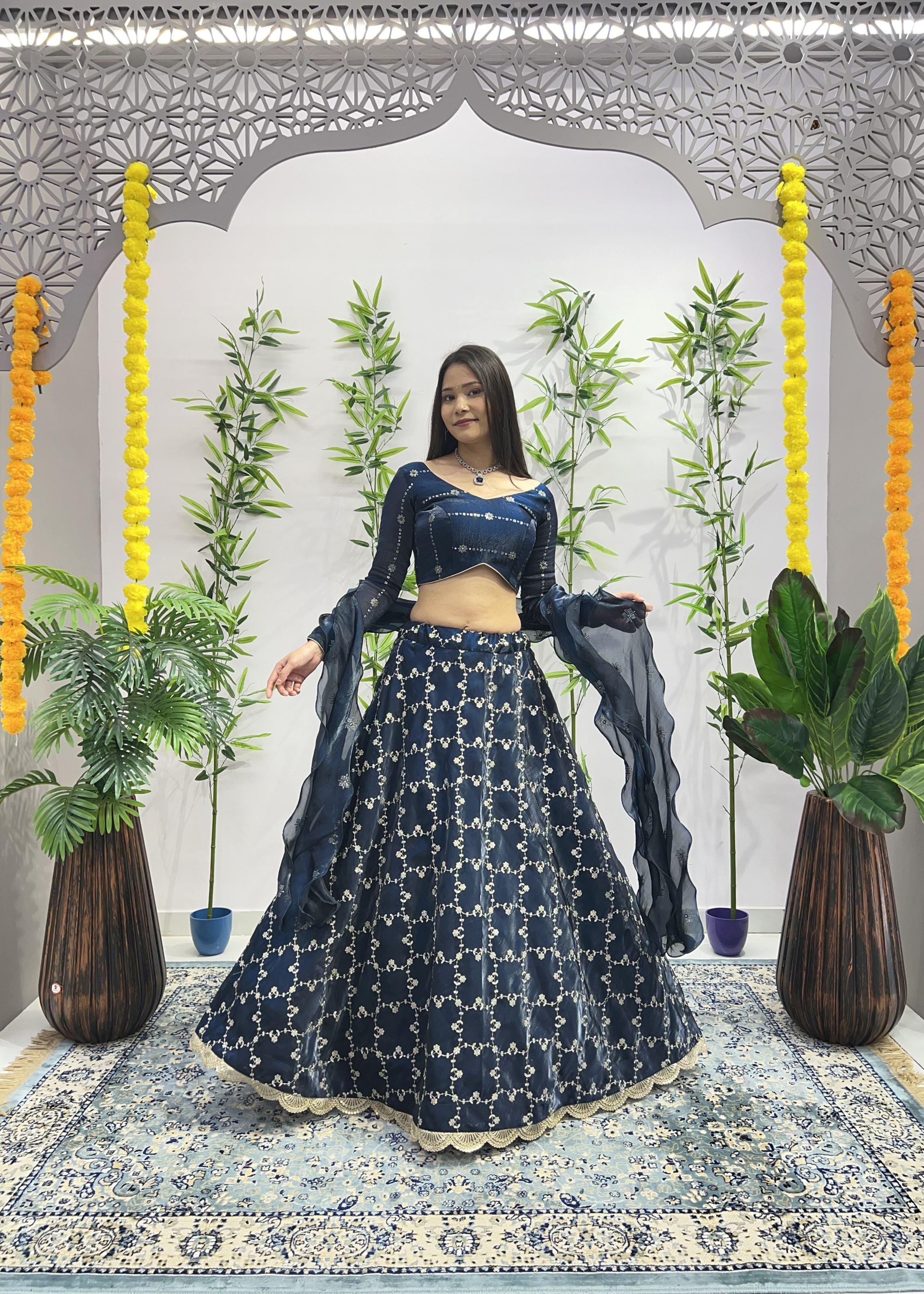 Rama Lehenga Choli With Heavy Embroidery Thread Sequins Work