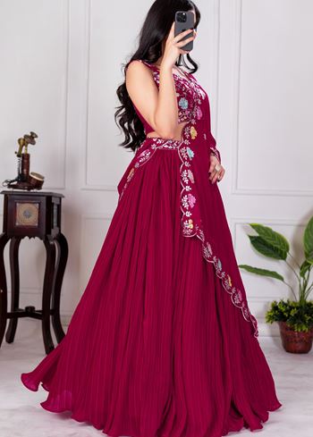 Red Lehenga Choli With Embroidery With Multi Thread Sequence Work