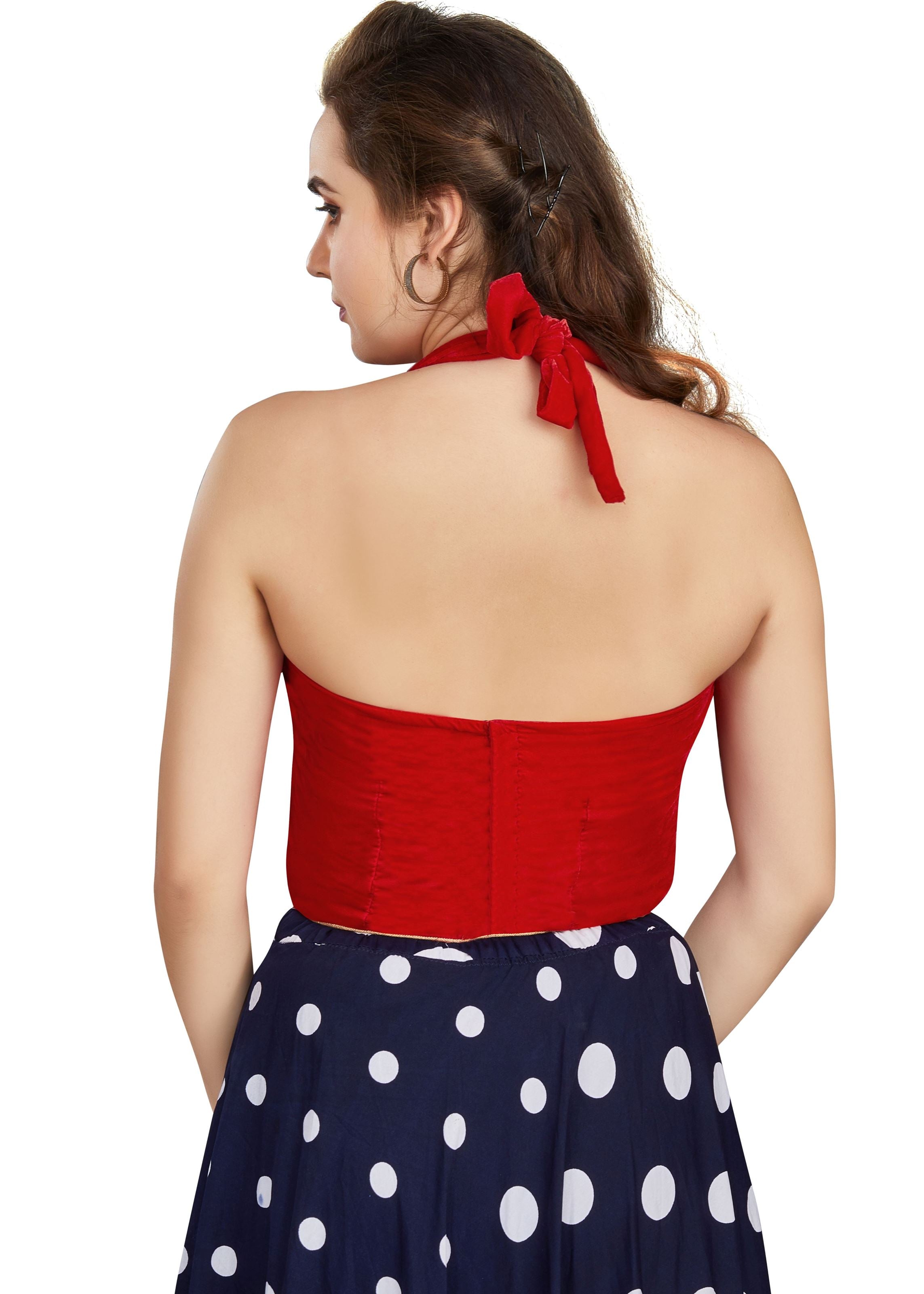 Red Velvet V-Neck Plain Blouse