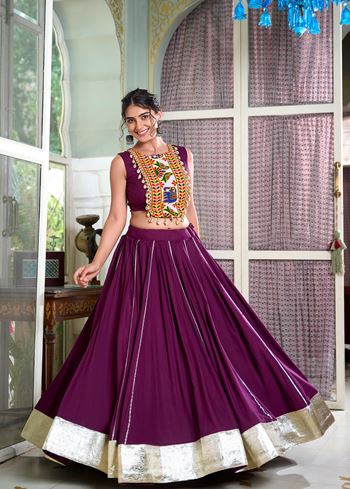 Wine Classic Rayon Lehenga Choli with Lace Border Gota Patti Touches