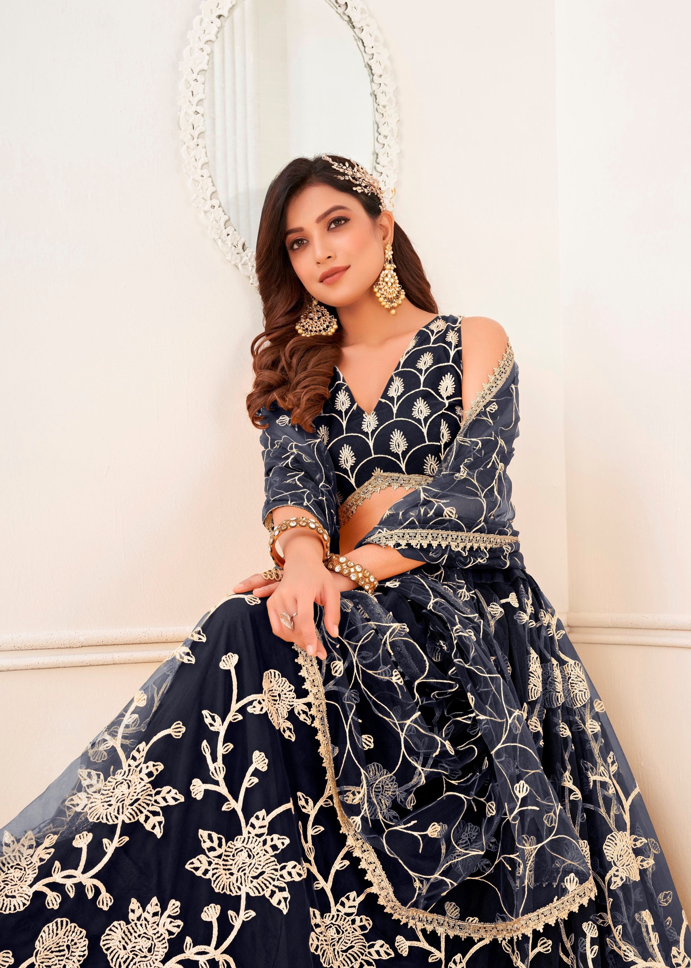 Black Butterfly Net Lehenga Choli With Embroidery And Sequins Work