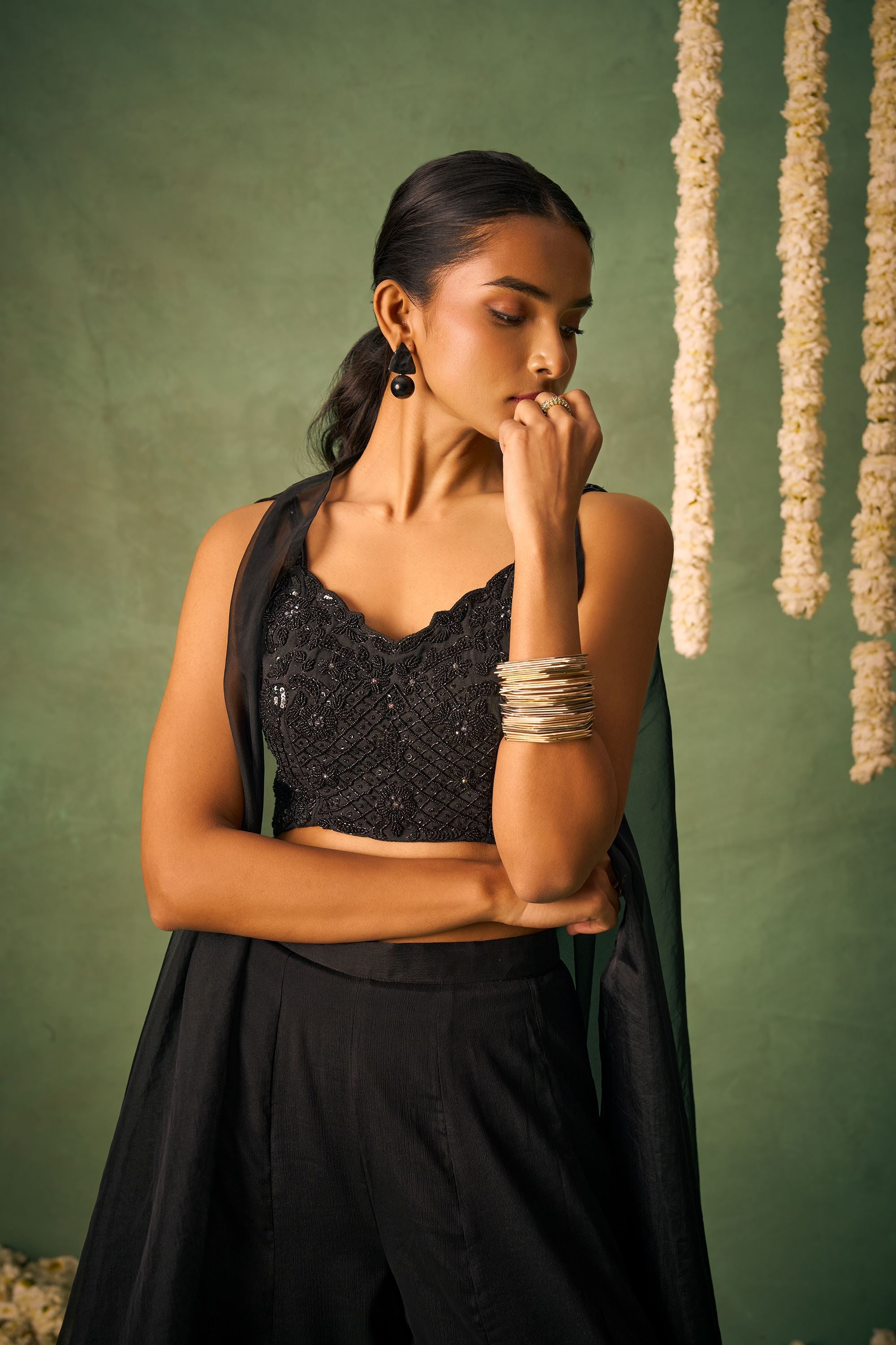 Black Chinnon Lehenga with Pure Khatli Work Blouse