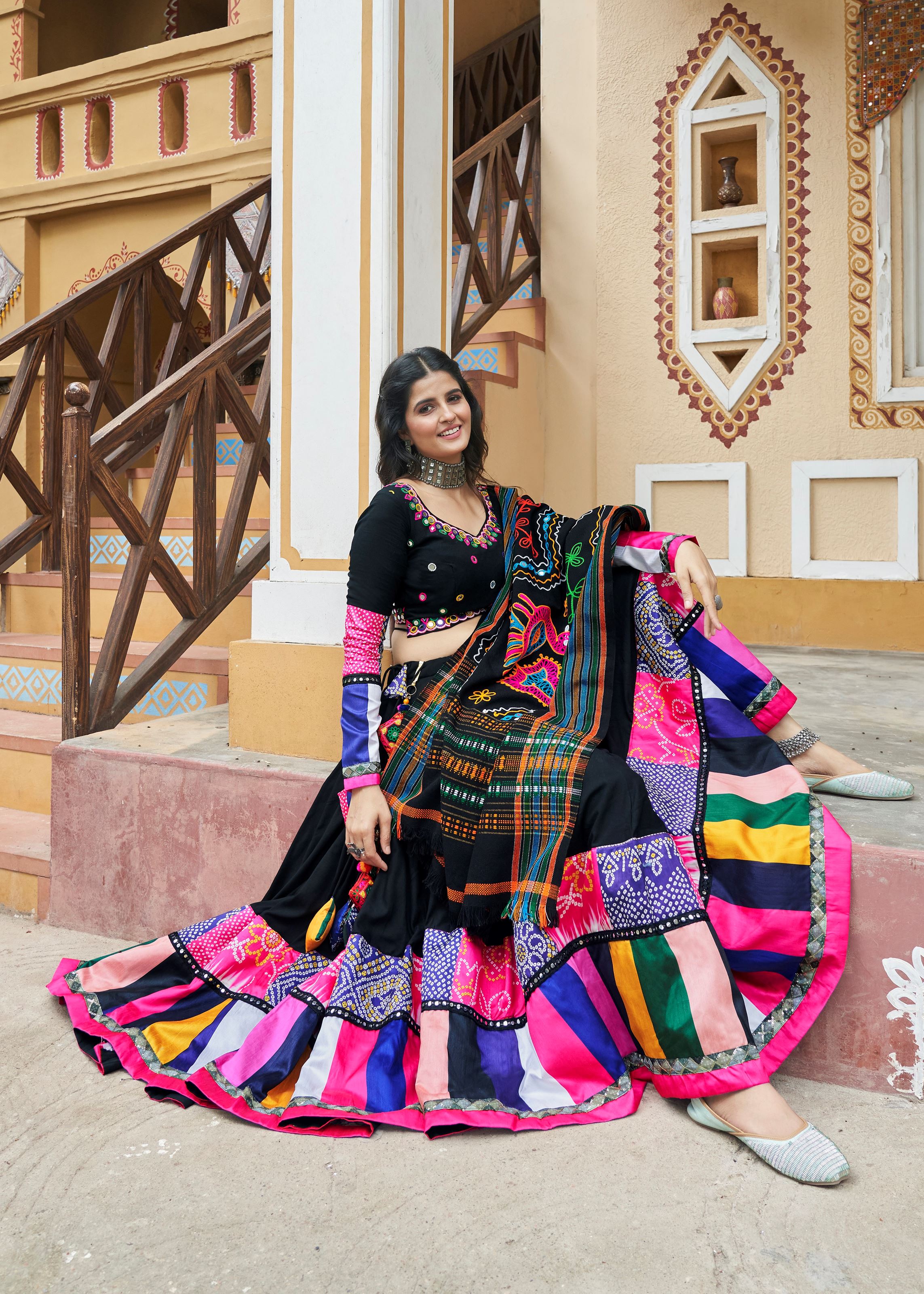 Black Navratri Lehenga Choli With Print