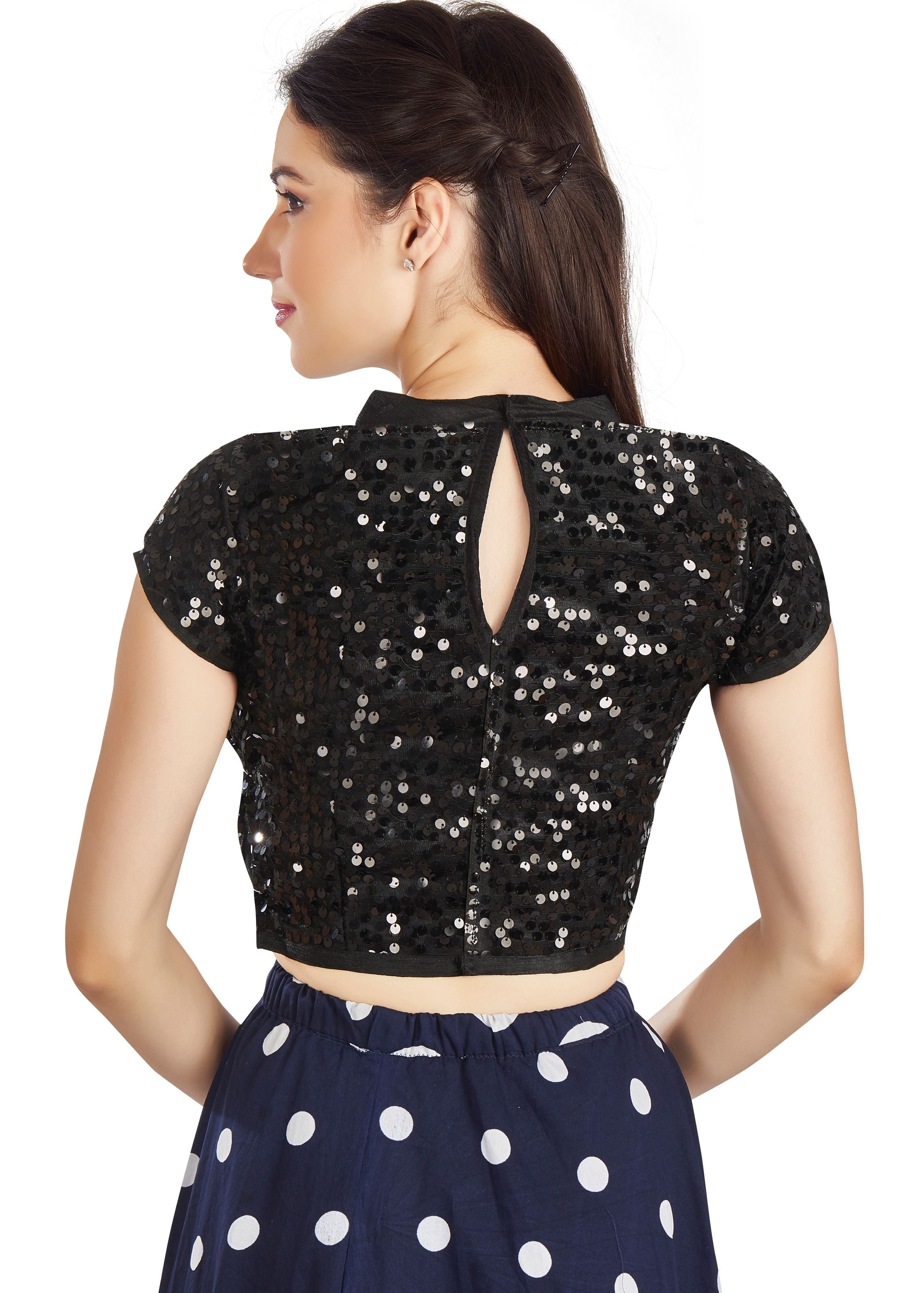 Black Net Collor Neck Blouse With Sequence Work