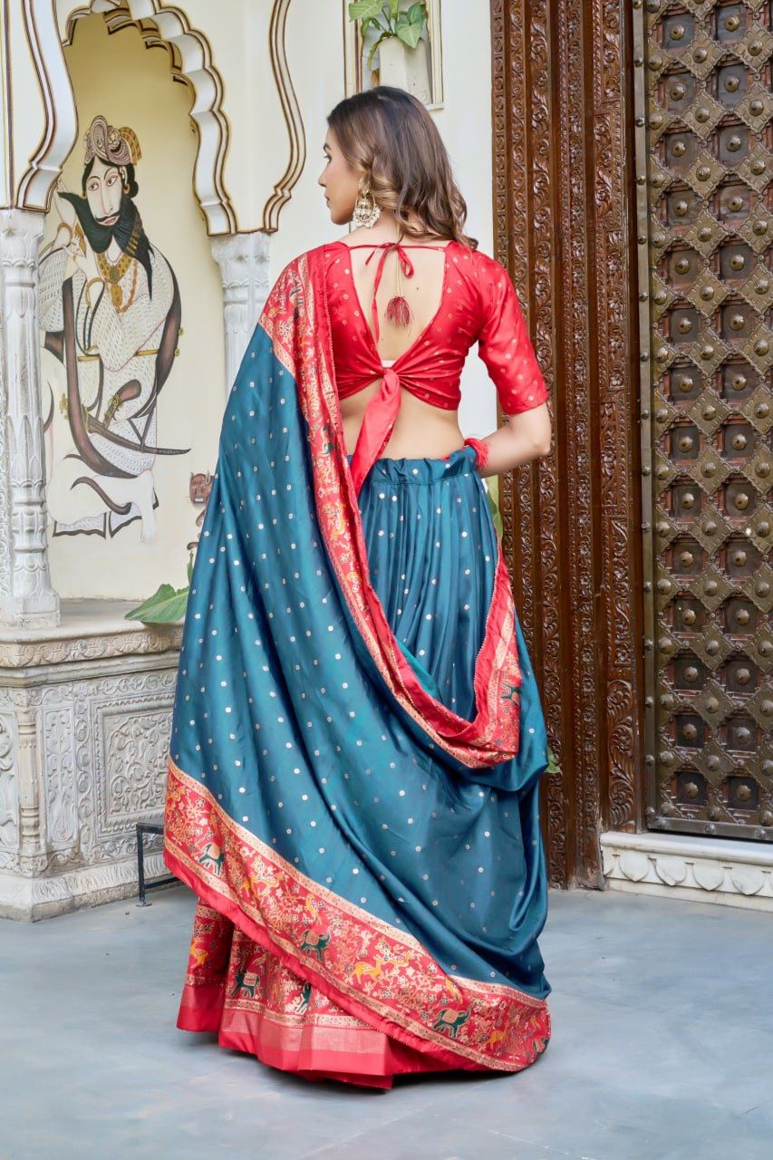 Blue Lehenga Choli With Bandhej And Ajrakh Print