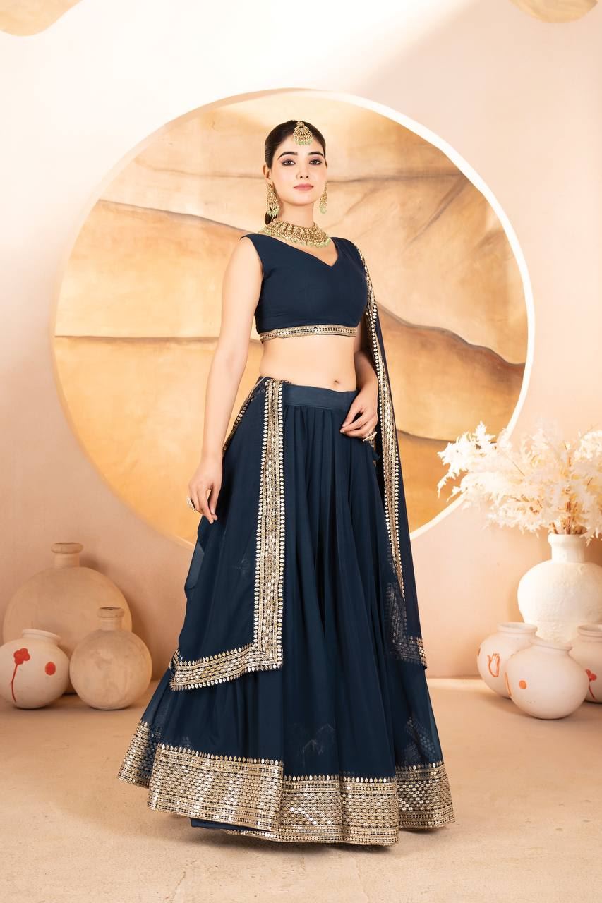 Blue Lehenga Choli With Sequins Embroidered Work