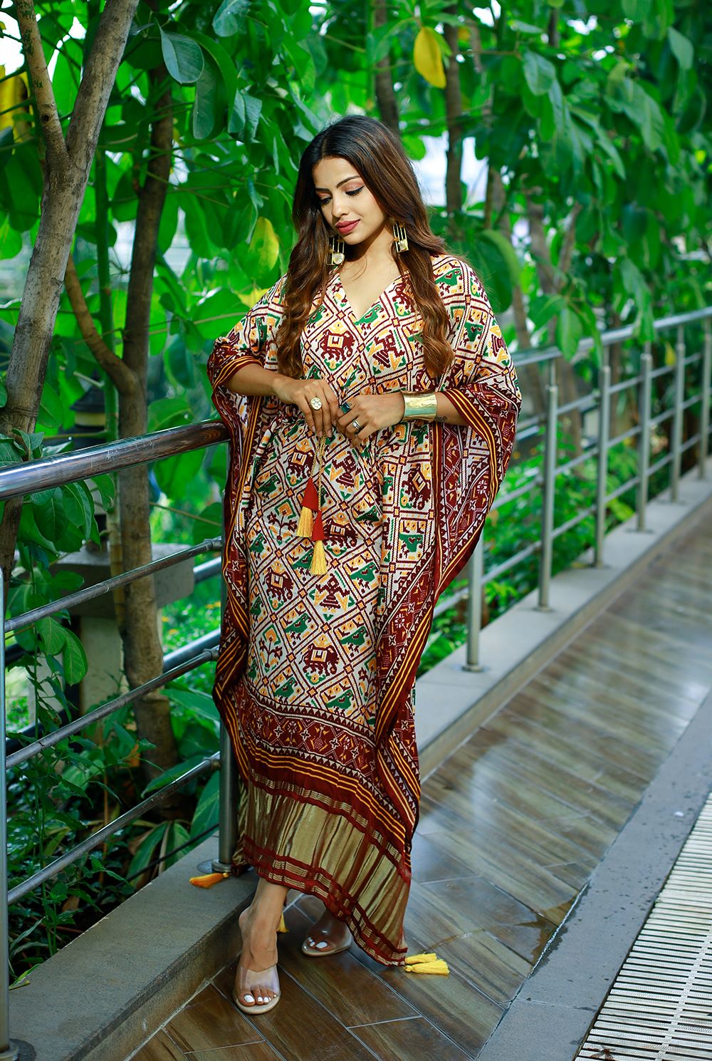 Brown Color Pure Gaji Silk Kaftan with Gotta Patti Tassels