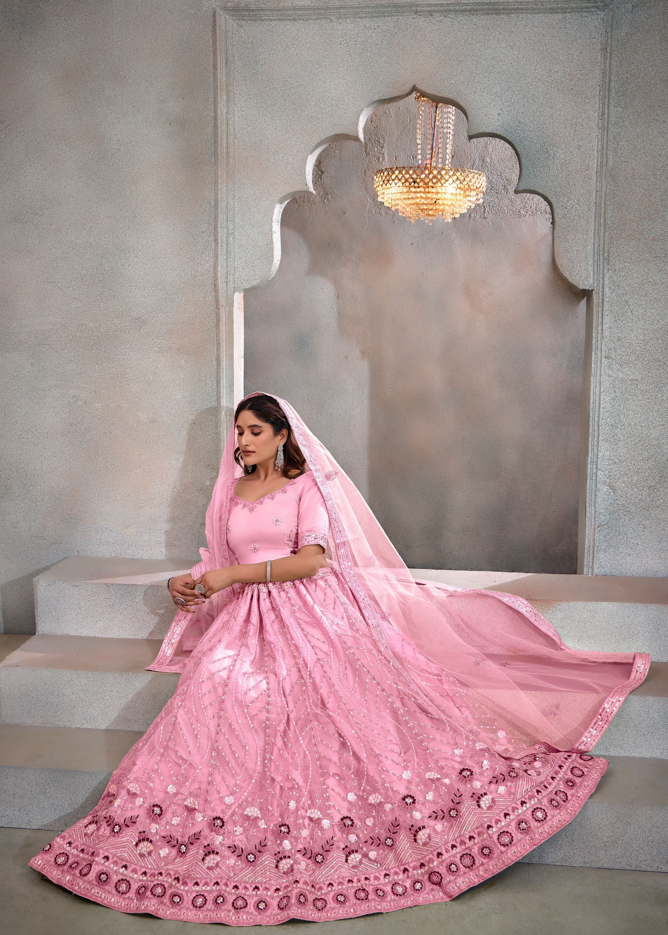 Dark Pink Lehenga Choli With Heavy Sequence Embroidered