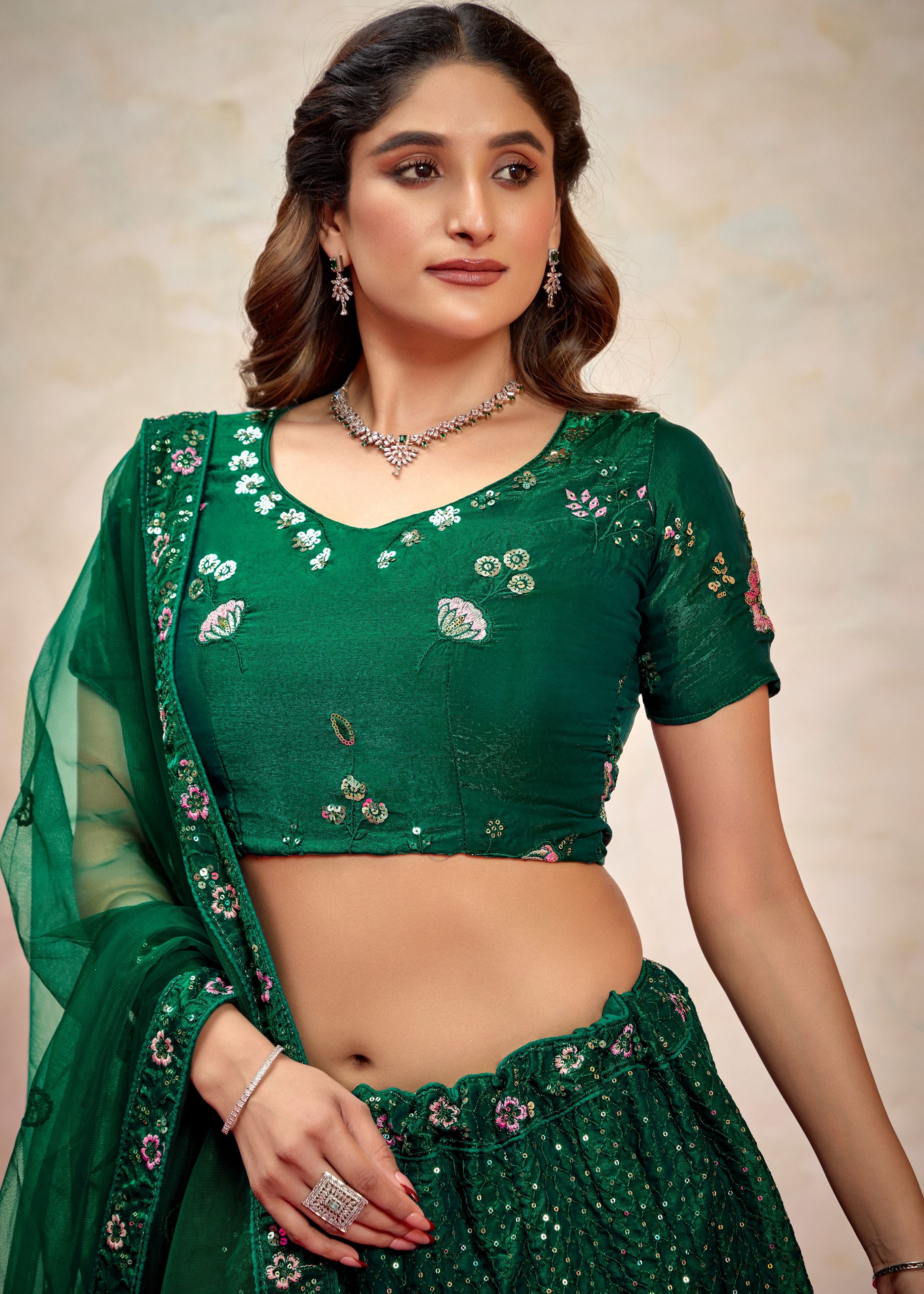 Green Lehenga Choli With Heavy Sequence Embroidered