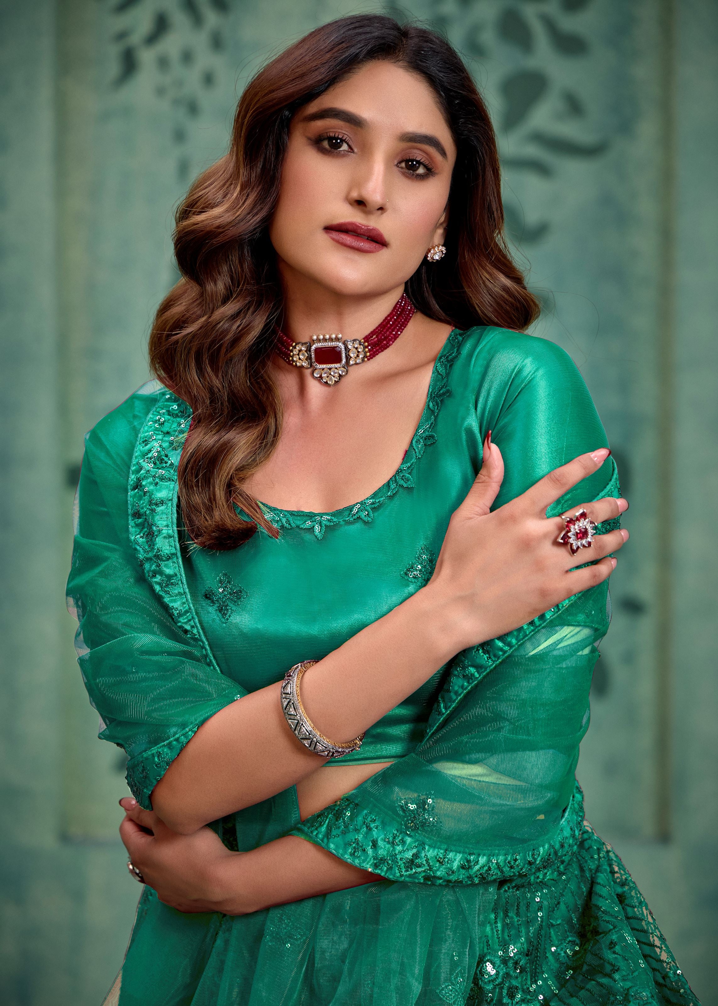 Green Lehenga Choli With Heavy Sequence Embroidered