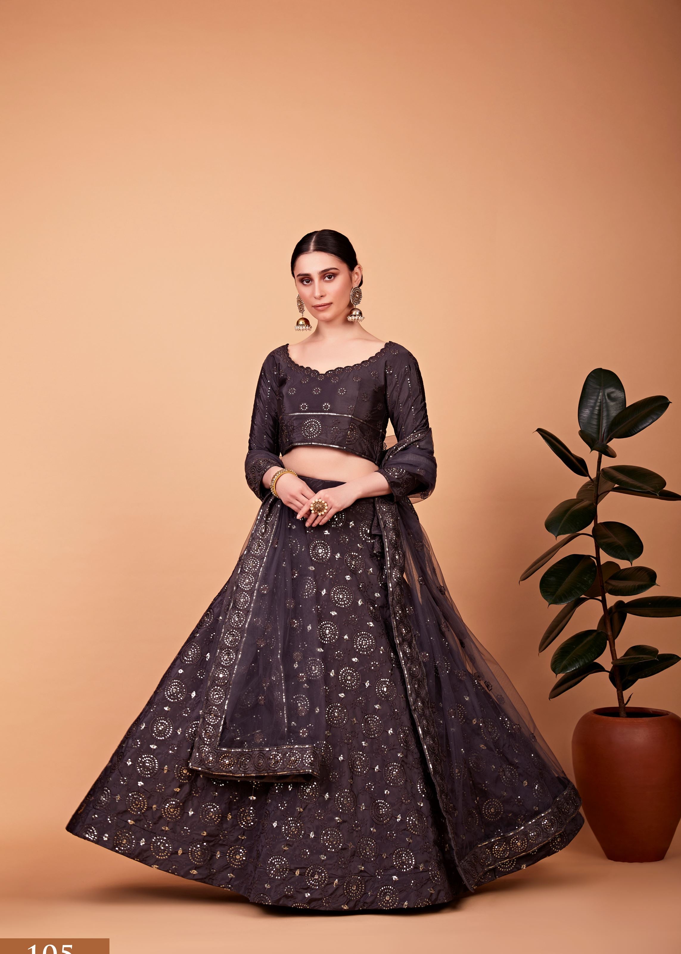 Grey Lehenga Choli With Thread And Sequins Embroidered Work