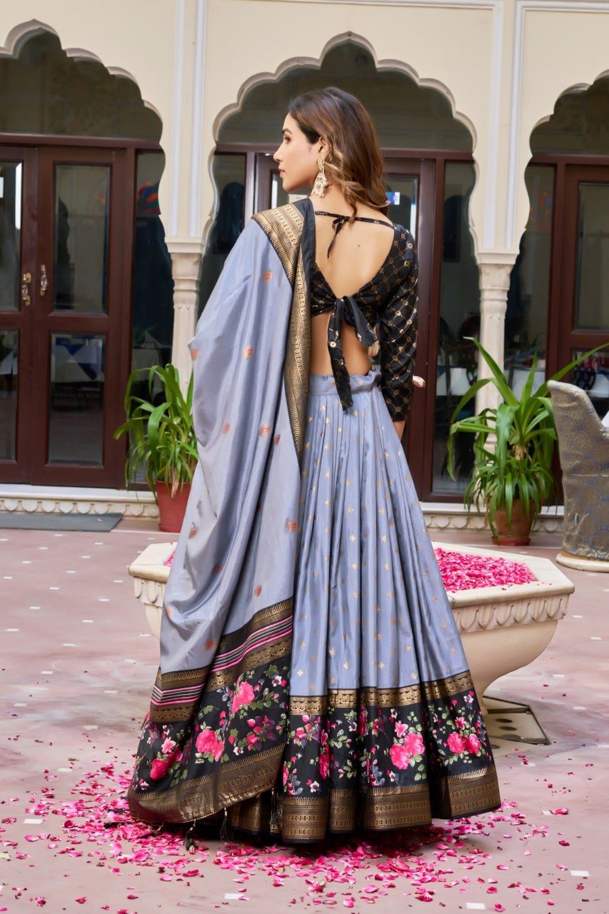 Lavender Lehenga Choli With Bandhej and Ajrakh Print