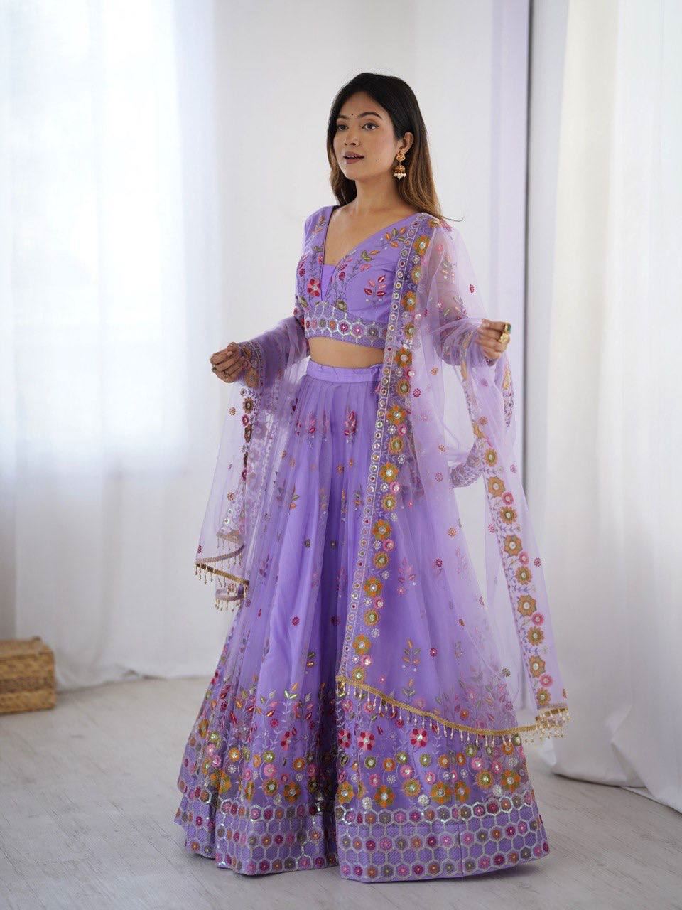 Lavender Lehenga Choli With Thread Sequnce Work