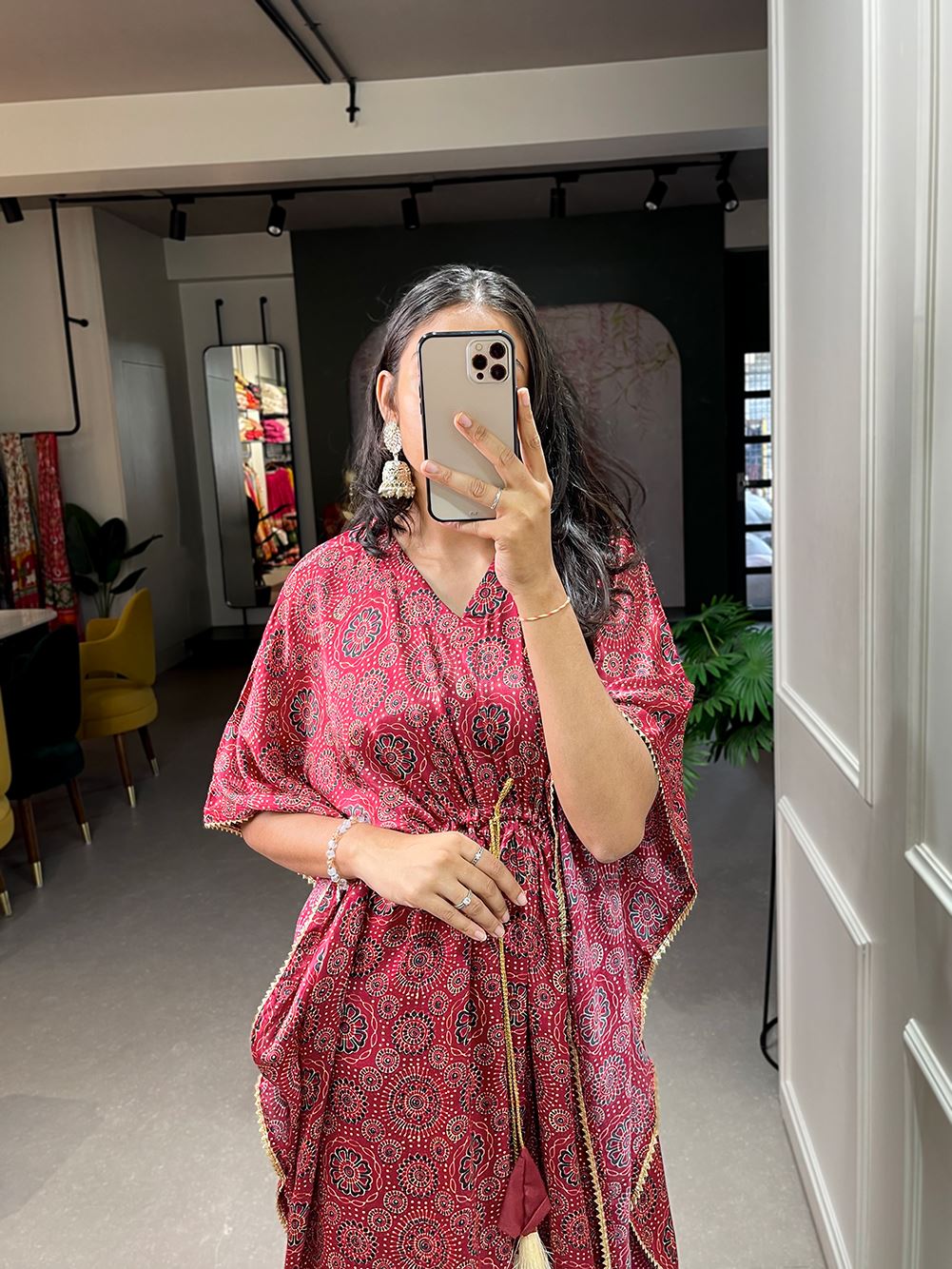 Maroon Color Pure Gaji Silk Kaftan with Gotta Patti Tassels