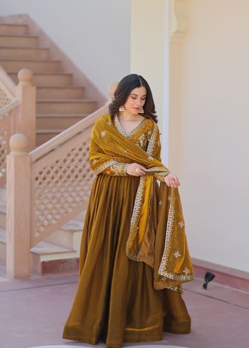 Mehandi Anarkali With Heavy Zari Sequins Embroidered work