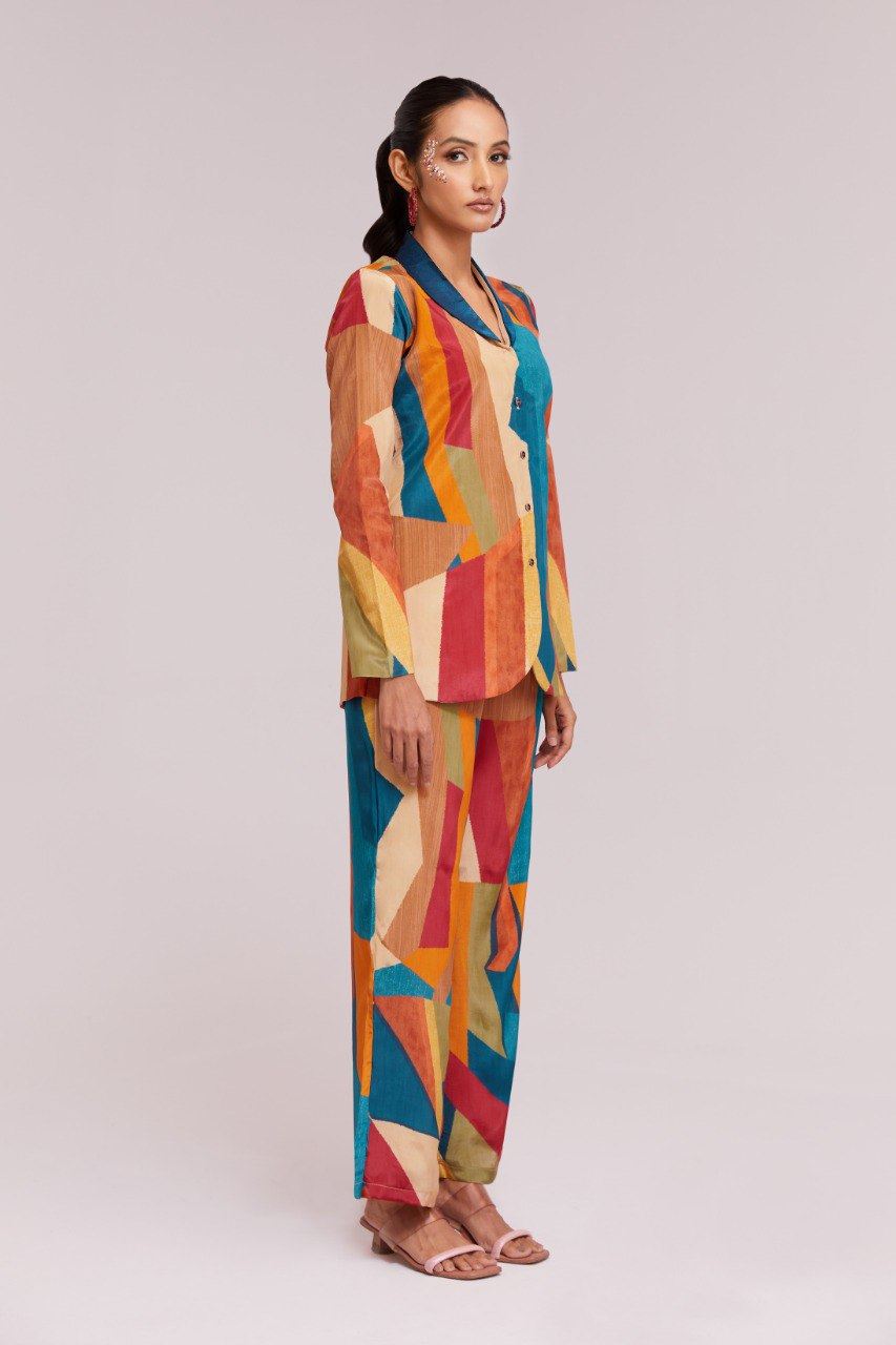Multicolor Co-Ord Set with Printed Work