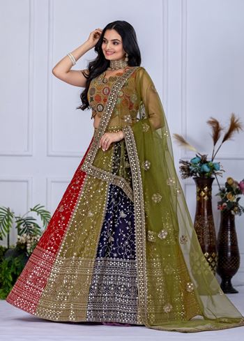 Multicolor Lehenga Choli With Embroidery With Multi Thread Sequence Work
