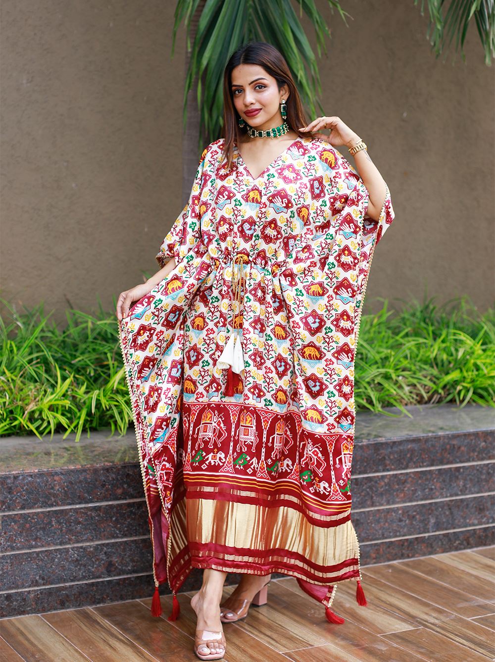 Off White Color Pure Gaji Silk Kaftan with Gotta Patti Tassels